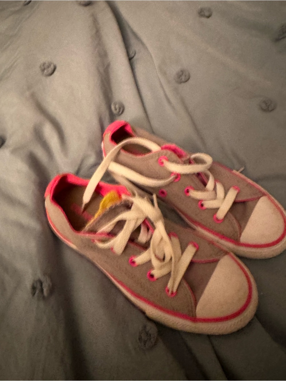 Converse Kids Gray Canvas Sneakers with Pink Trim